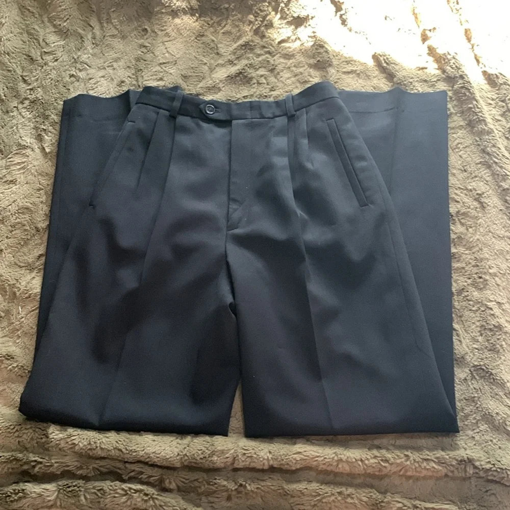 Austin Reed Petite Classic Worsted Wool Black and Navy Pants - Picture 2 of 5